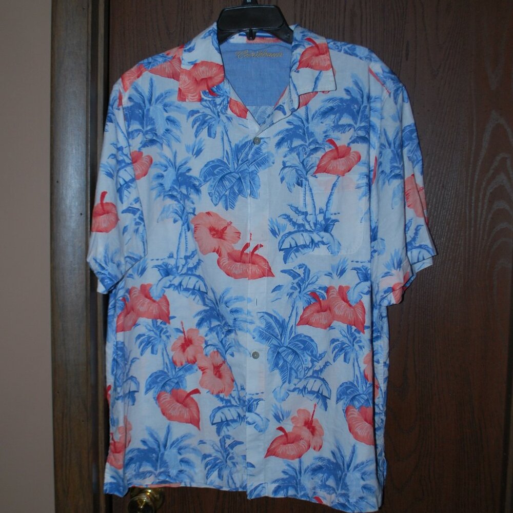 3/$30 - Caribbean Red, White & Blue Tropical Short-sleeve Shirt - XL